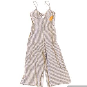 RACHEL Rachel Roy Striped Jumpsuit - White and Brown
